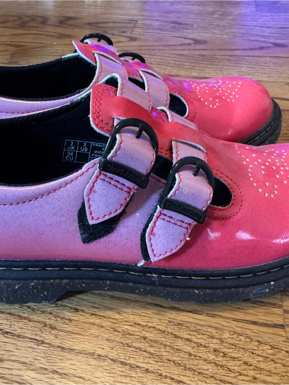 Kids Dr. Martens hot Pink ombré glitter Double-Strap Dress Shoes - Picture 3 of 4